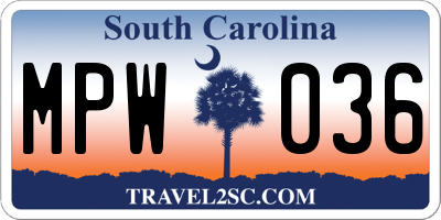 SC license plate MPW036