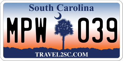 SC license plate MPW039