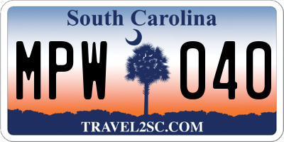 SC license plate MPW040