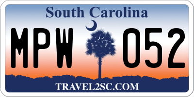 SC license plate MPW052