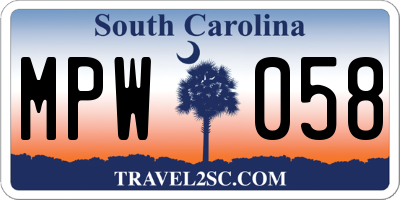 SC license plate MPW058
