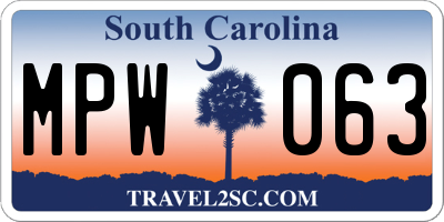 SC license plate MPW063