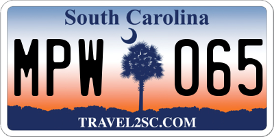 SC license plate MPW065