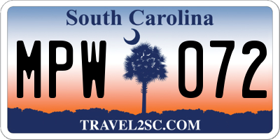 SC license plate MPW072
