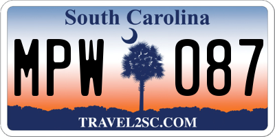 SC license plate MPW087