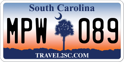 SC license plate MPW089