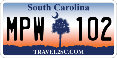 SC license plate MPW102