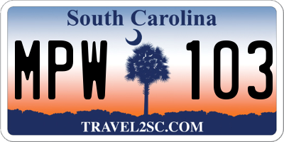 SC license plate MPW103