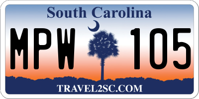 SC license plate MPW105