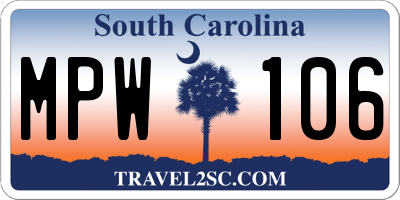 SC license plate MPW106