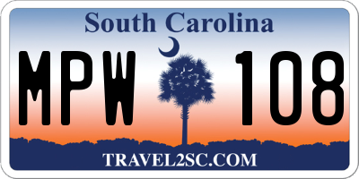 SC license plate MPW108