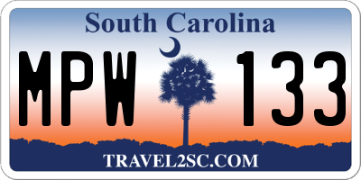 SC license plate MPW133