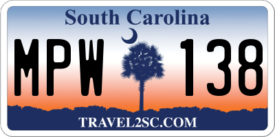SC license plate MPW138