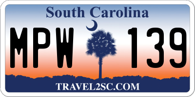 SC license plate MPW139
