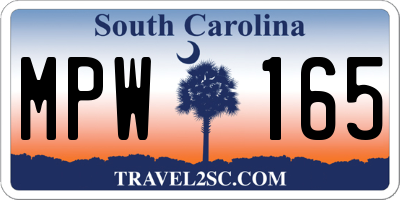 SC license plate MPW165