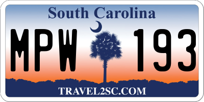SC license plate MPW193