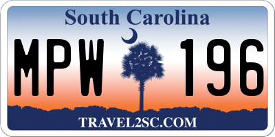 SC license plate MPW196