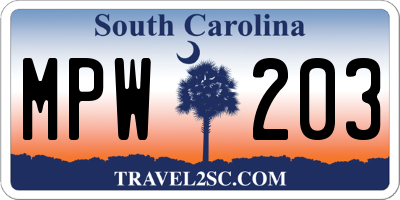 SC license plate MPW203