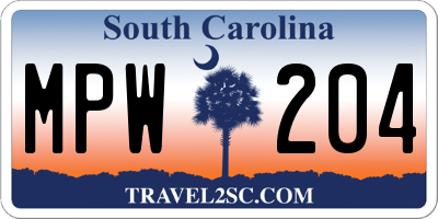 SC license plate MPW204