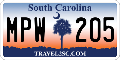 SC license plate MPW205