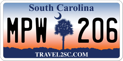SC license plate MPW206