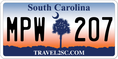 SC license plate MPW207