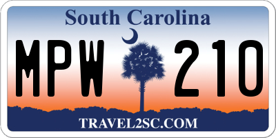 SC license plate MPW210