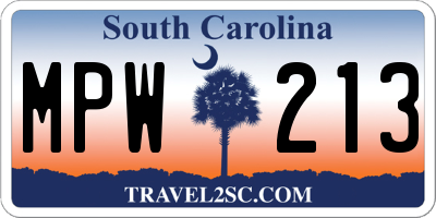 SC license plate MPW213