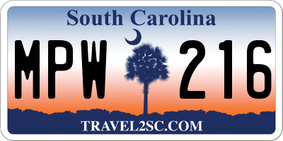 SC license plate MPW216