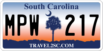 SC license plate MPW217
