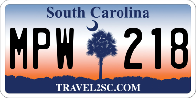 SC license plate MPW218