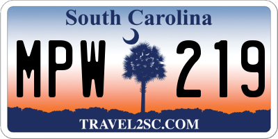 SC license plate MPW219