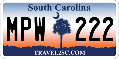 SC license plate MPW222