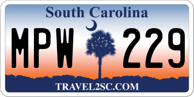SC license plate MPW229