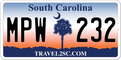 SC license plate MPW232