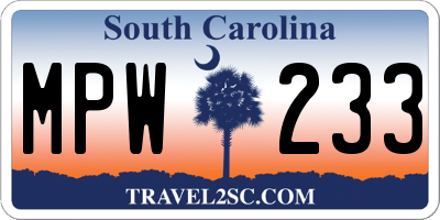 SC license plate MPW233
