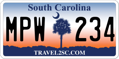 SC license plate MPW234