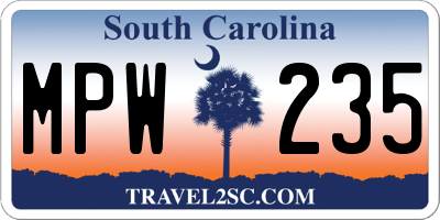 SC license plate MPW235