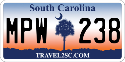 SC license plate MPW238