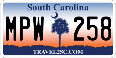 SC license plate MPW258