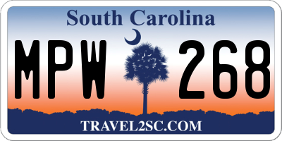 SC license plate MPW268
