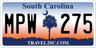SC license plate MPW275