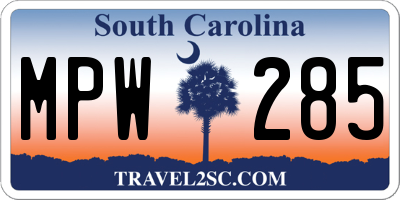 SC license plate MPW285