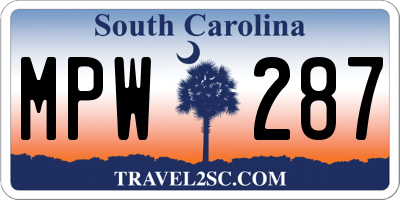 SC license plate MPW287
