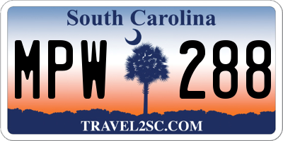 SC license plate MPW288