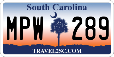 SC license plate MPW289