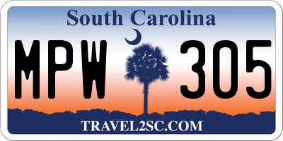 SC license plate MPW305