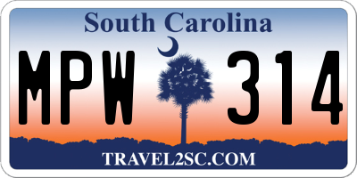 SC license plate MPW314