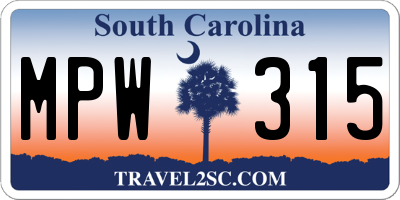 SC license plate MPW315