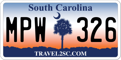 SC license plate MPW326